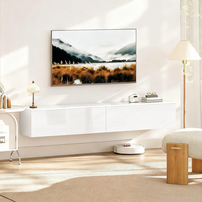 HOMCOM 70.9\" Floating TV Stand for 75\" TVs Media Console High Gloss White