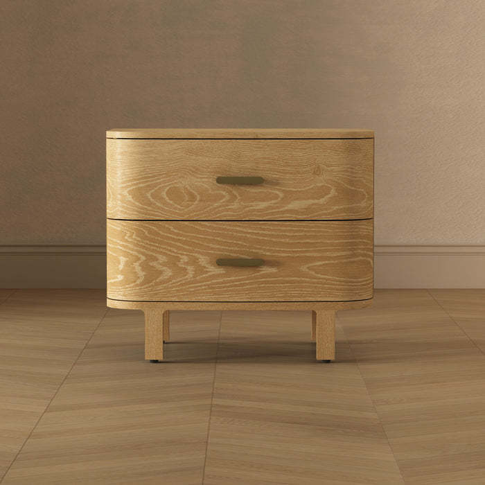 Solara Contemporary 30\" Solid Wood Nightstand in Natural Oak (2-Drawer)