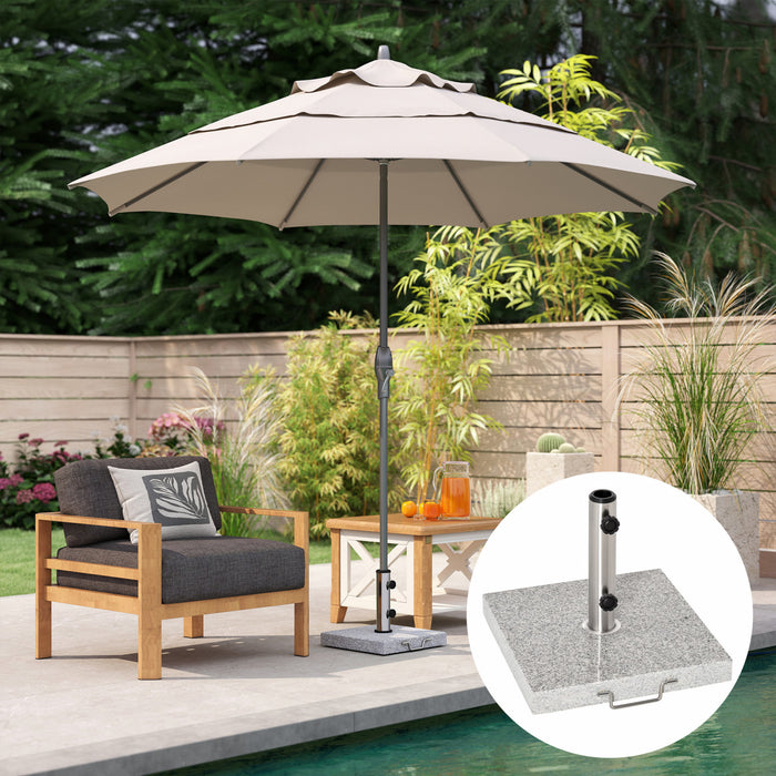 Outsunny 55 lbs Marble Square Umbrella Stand Base w/ Wheels, Grey