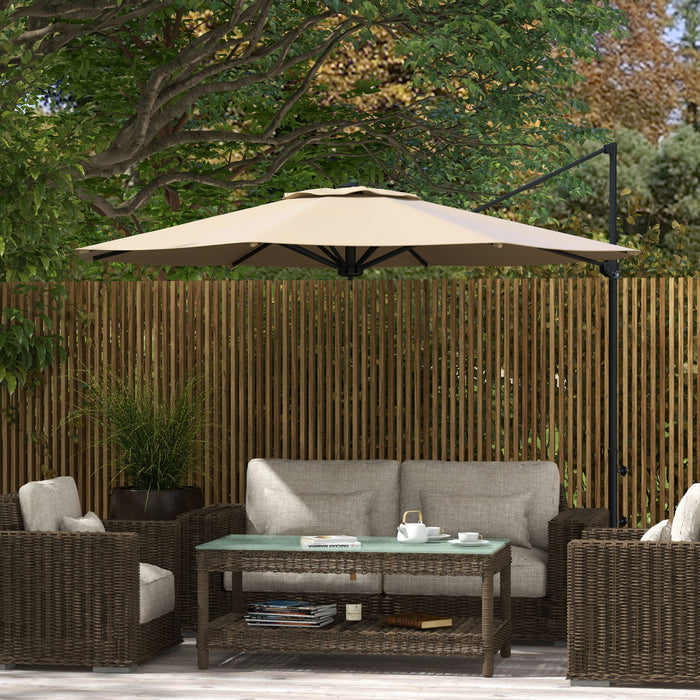 Outsunny 10ft Cantilever Patio Umbrella Offset Umbrella W/ Crank&tilt Khaki
