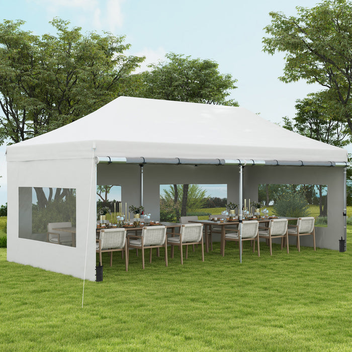 Outsunny 20' X 10' Pop-up Canopy Instant Tent Shelter W/ Roller Bag, White