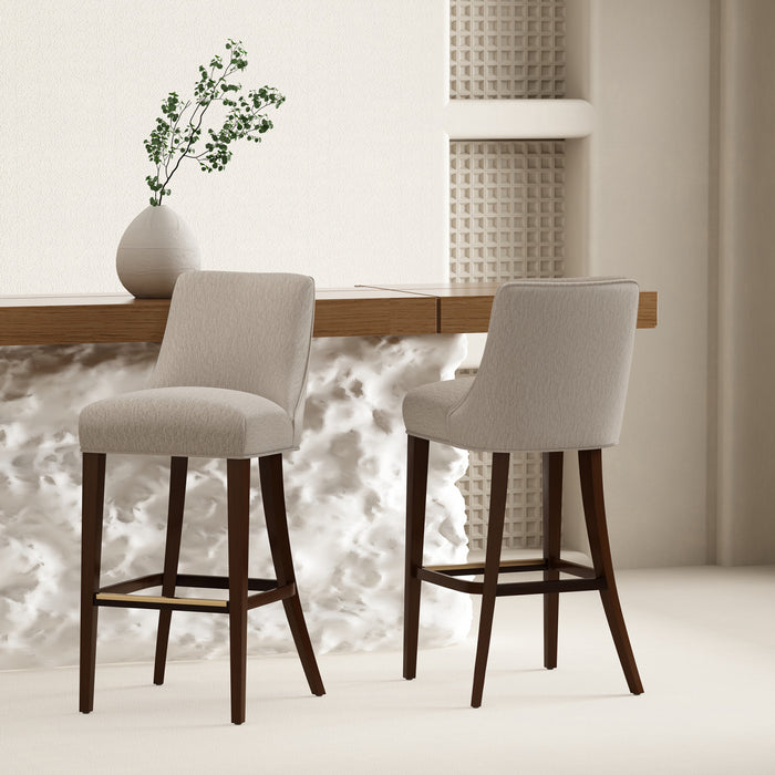 Beever Modern Chenille Wood Upholstered Barstool in Taupe - Set of 2 Bar Stool
