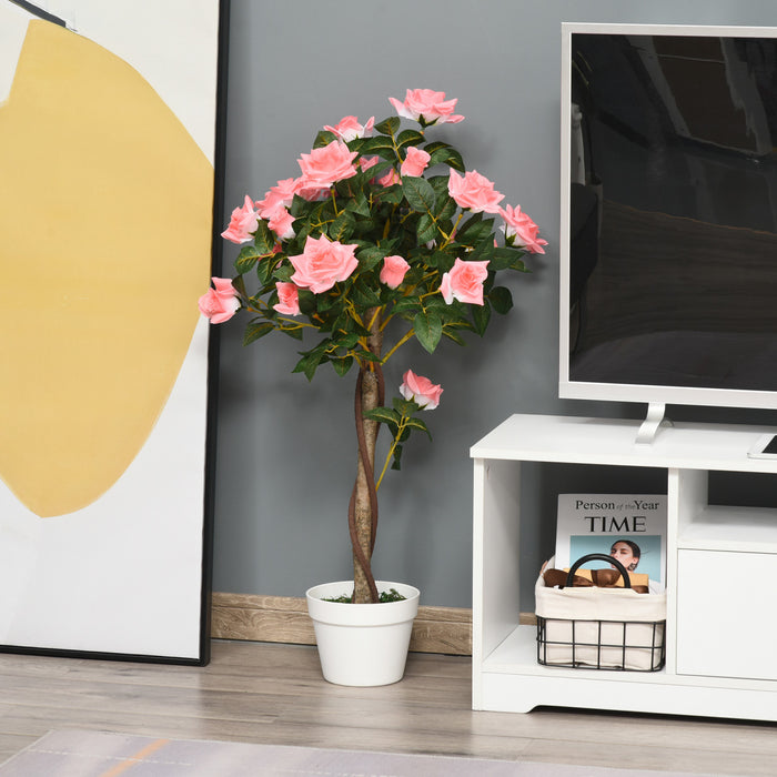 Outsunny Decorative Artificial Rose Tree with Realistic Flowers, Pink