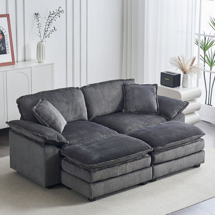 Liam 84.6\" Comfortable Cloud Modular Sofa with Corduroy Upholstered,Grey