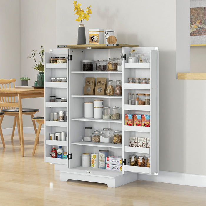 HOMCOM Kitchen Pantry Storage Cabinet with Adjustable Shelves Cream White