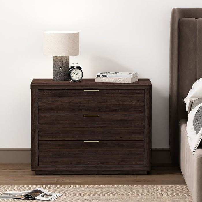 Evelyn Modern 32\" Nightstand in Brown (3-Drawer)