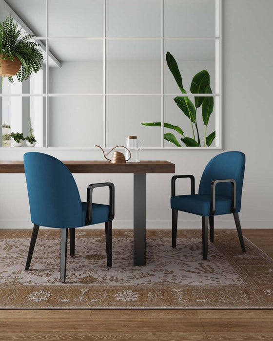Hillman Modern Wood Upholstered Armchair in Blue - Set of 2 Dining Chair