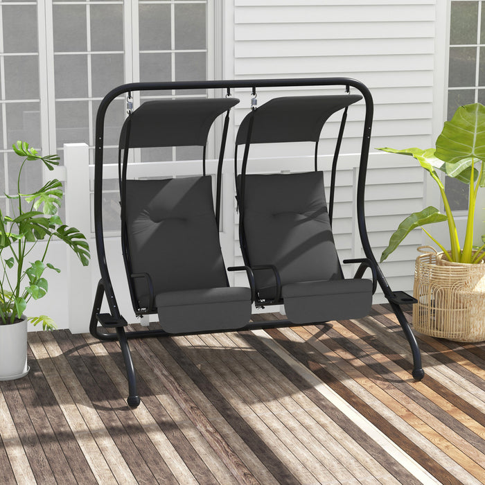 Outsunny 2-seat Patio Swing Chair W/ Removable Canopy & Cup Holders, Grey