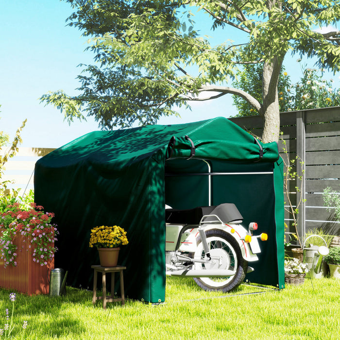 Outsunny Outdoor Shelter, Motorcycle Tent W/roll-up Door, Dark Green