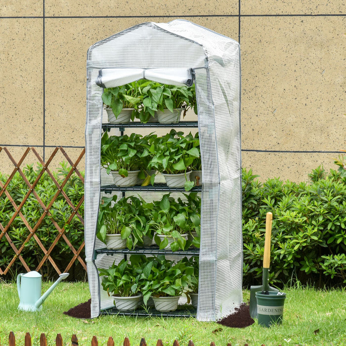 Outsunny Portable Greenhouse with 4 Tier Shelves, Outdoor Hot House, White
