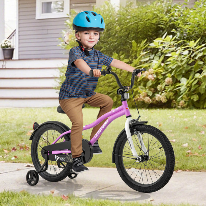 Costway 18\" Kids Bike For 4-8 Years Old Boys & Girls With Adjustable Seat Handbrake Reflectors Purple