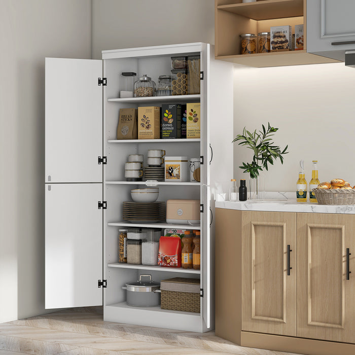 HOMCOM Kitchen Pantry Storage Cabinet, 6-tier Pantry with 4 Doors, White