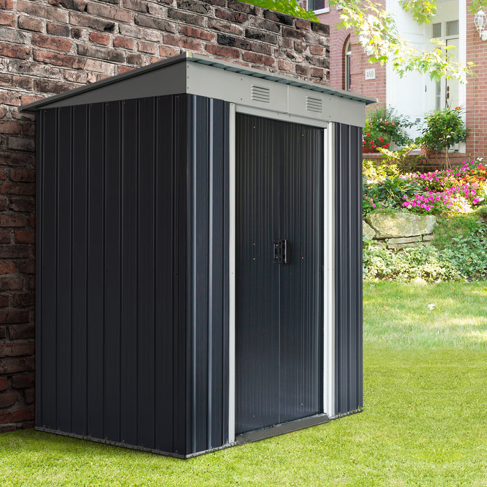 Outsunny 6' X 4' Outdoor Storage Shed, Metal Garden Tool Storage House Organizer With Lockable Sliding Doors And Vents For Backyard Patio Lawn, Charcoal Grey