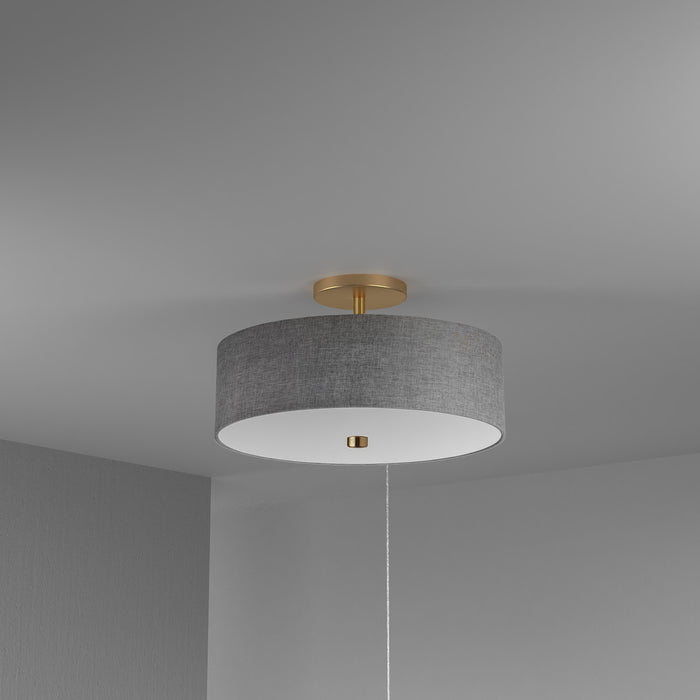 Dainolite Everly 3 Light Semi-flush Mount Aged Brass Grey Shade Lamp