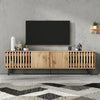 Zara 65 Inch Mid-Century TV Stand with Fluted Doors and Adjustable Shelves, Natural | Zara Meuble TV Mid-Century 65 po avec Portes Canelees et Etageres Reglables, Naturel