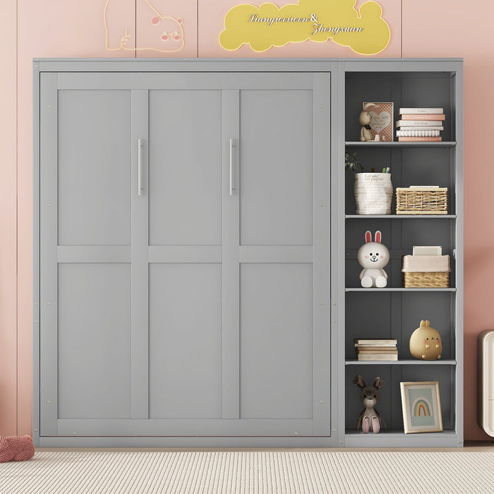 Jocelyn Space-saving Full Murphy Bed With Shelves - Grey