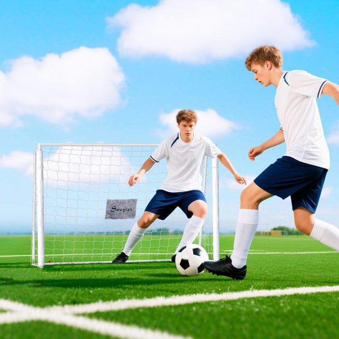 Soozier 6ft x 4ft Soccer Goal Net with Metal Frame, Easy Assembly, White