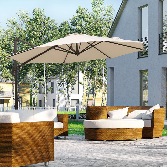 Outsunny 10ft Cantilever Patio Umbrella With 360° Rotation, Cream