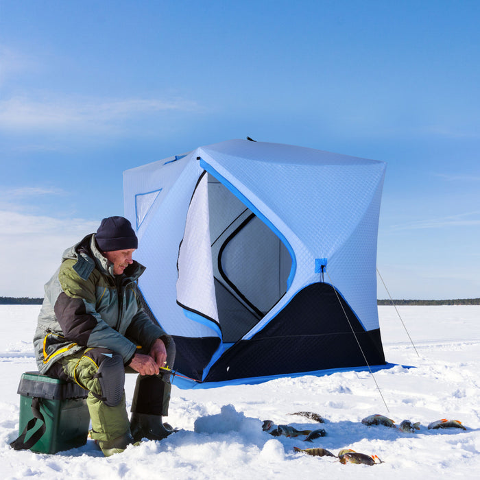 Outsunny 4-person Pop-up Ice Fishing Tent, Insulated Ice Fishing Shelter With Ventilation Windows, Double Doors And Carry Bag, For Low-temp -22℉