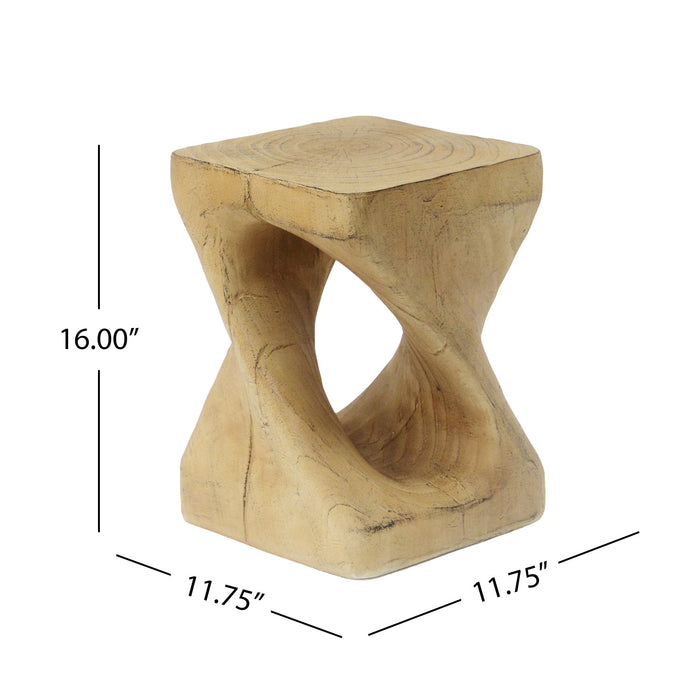 Miro 16\" Modern Twisted Hourglass MGO Accent Table, Faux Wood Grain Indoor Side Table, Natural