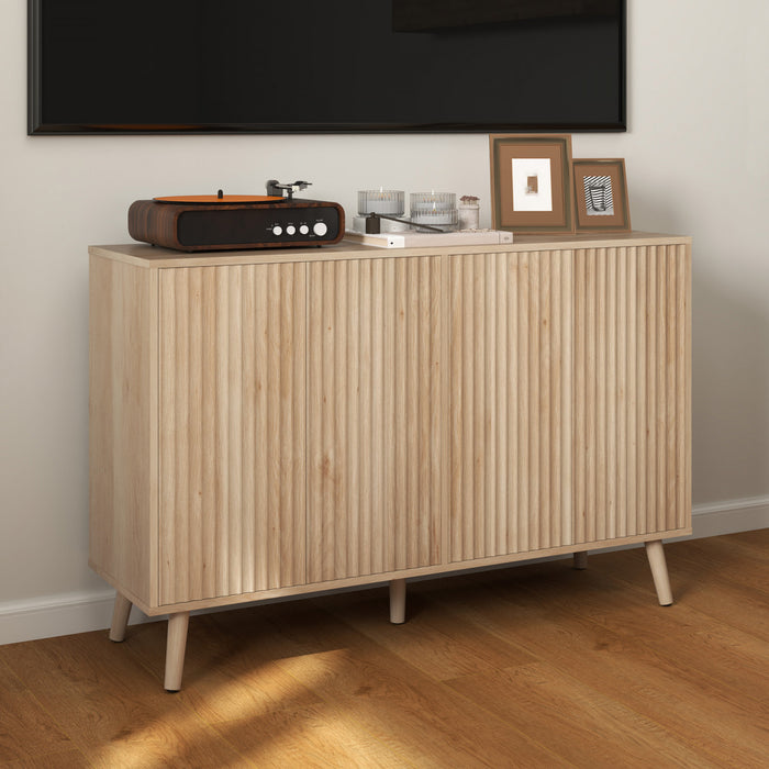 HOMCOM Sideboard Modern Fluted Buffet Cabinet with Adjustable Shelves Oak