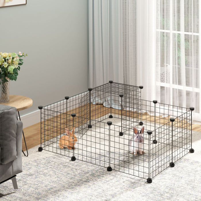 Pawhut Small Animal Cage Rabbit Cage With Door, Guinea Pig Playpen, Small Animal Fence For Bunny, Chinchilla, Freret, Chinchilla, Indoor And Outdoor Use, Total 31 Panels, 41.3\" X 41.3\" X 27.6\"
