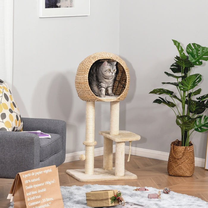 Pawhut 39\" H Cat Tree, Multi-level Cat Tower With Sisal Scratching Post, Condo, Plush Perch, Hanging Rope And Hanging Ball, Beige