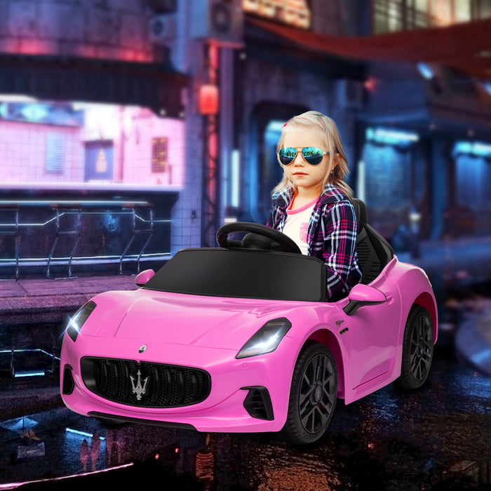 Qaba 12v Electric Powered Ride-On Car For Kids, Maserati Gran Turismo Licensed Battery Powered Kids Car With Remote Control, Soft Start, Led Lights, Music, Horn, Mp3, Kids Ride On Car, Pink