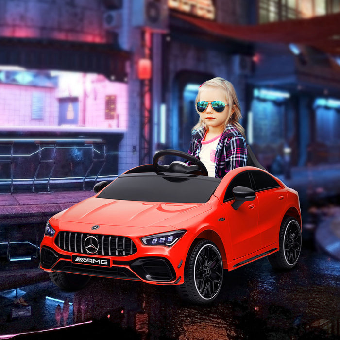 Qaba Mercedes-amg Cla 45 Licensed 12v Powered Ride-On Car, Battery Powered Kids Electric Car With Remote Control, Transport Wheels, Spring Suspension, Led Lights, Music Horn, Red