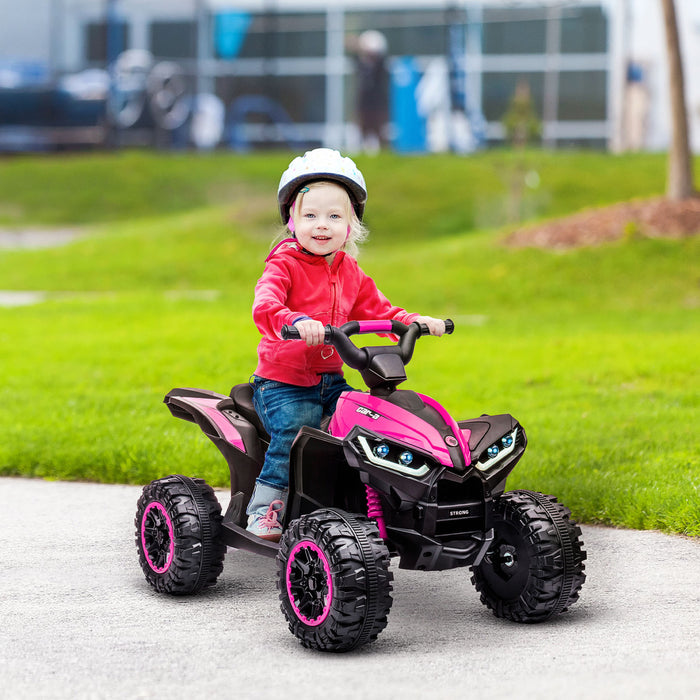 Aosom 12V Kids ATV, Four Wheeler Kids Quad with Music, Headlights, High & Low Speed, Up to 3.7 MPH, Battery Powered Electric ATV for Boys & Girls Gift, Pink