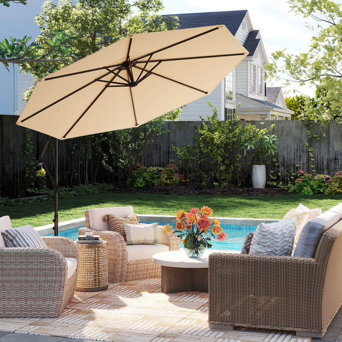 Costway 10 FT Patio Offset Umbrella w/8 Ribs Cross Base Tilt Beige
