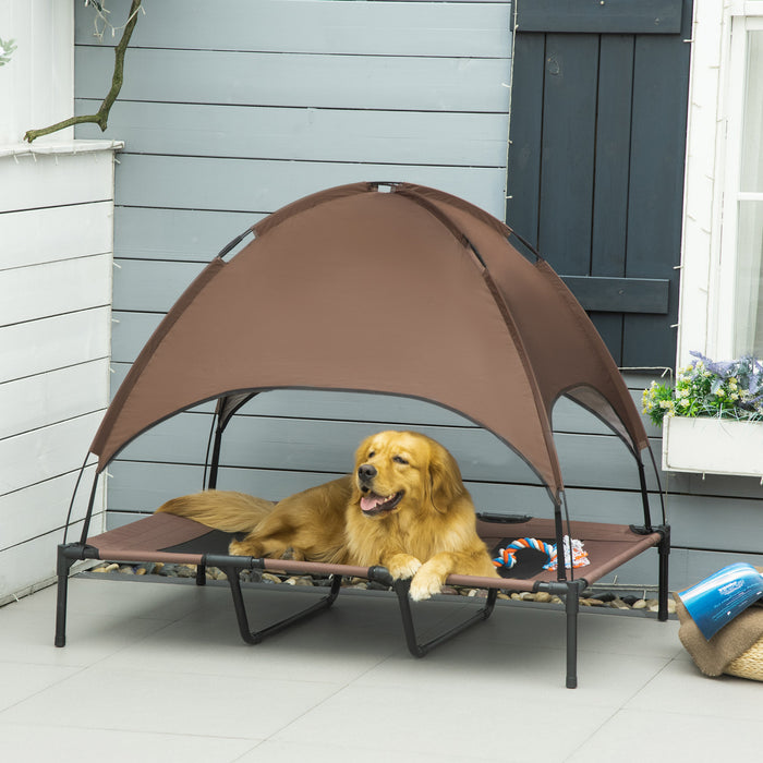 Pawhut Elevated Cooling Pet Bed Portable Raised Dog Cot With Canopy For Xl Sized Dogs, Indoor & Outdoor, 48\"x 36\"x 43\", Brown