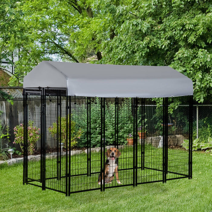 Pawhut 8' X 4' X 6' Large Outdoor Dog Kennel Steel Fence With Uv-resistant Oxford Cloth Roof & Secure Lock