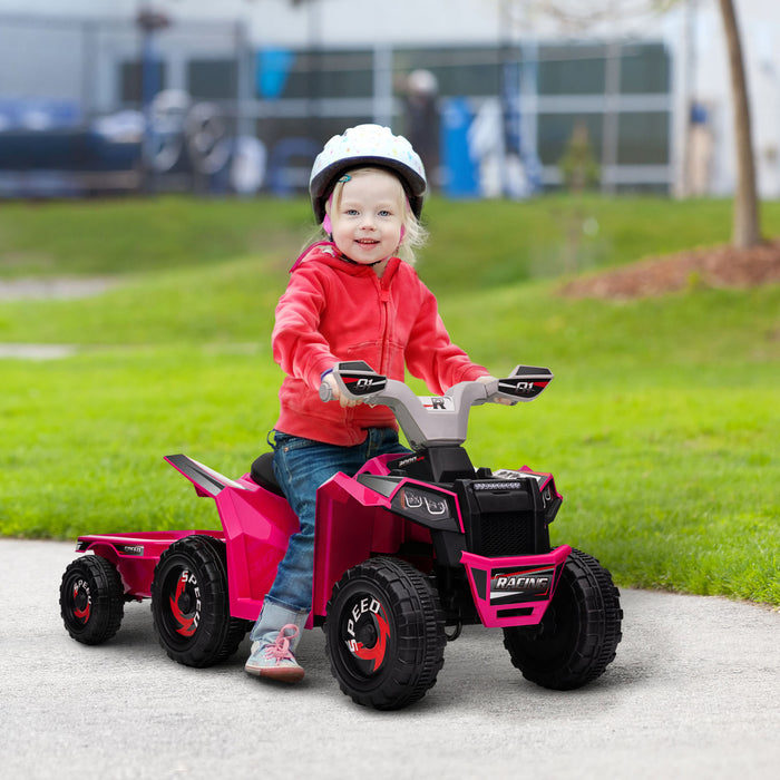 Aosom 6v Kids Atv Quad, Battery Powered Ride-On Electric Vehicle For Kids With Back Trailer, Wear-resistant Wheels, For Boys And Girls - Pink
