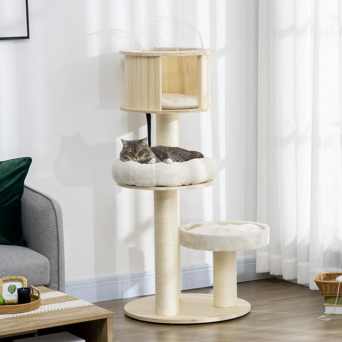 Pawhut 55\" Cat Tree, Wood Cat Tower For Indoor Cats With Scratching Post, Condo Bed, Natural