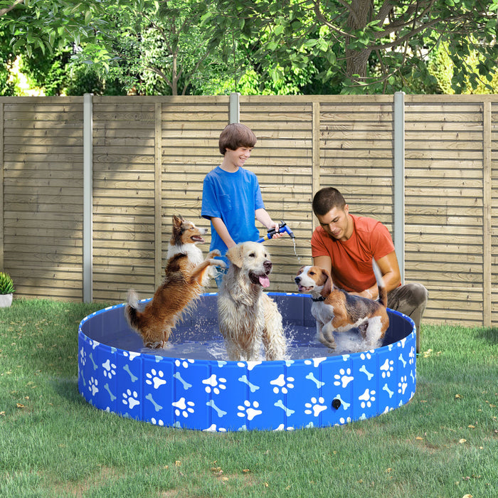 Pawhut Folding Dog Pool Portable Pet Kiddie Swimming Pool, Outdoor/indoor Puppy Bath Tub With Nonslip Bottom For Dogs & Cats, (Φ63\", Blue)