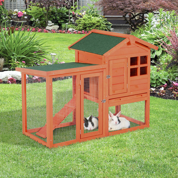 Pawhut 48” X 24\" X 36\" Deluxe Waterproof Rabbit Hutch Wooden Bunny Cage Small Animal House With Ladder And Run
