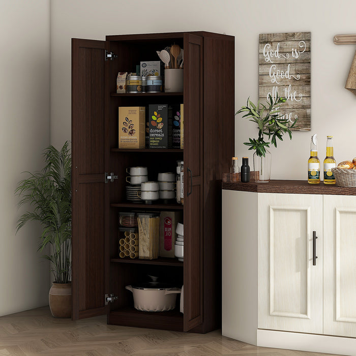 HOMCOM 63\" Pantry Cabinet, Kitchen Storage Cabinet with Adjustable Shelves