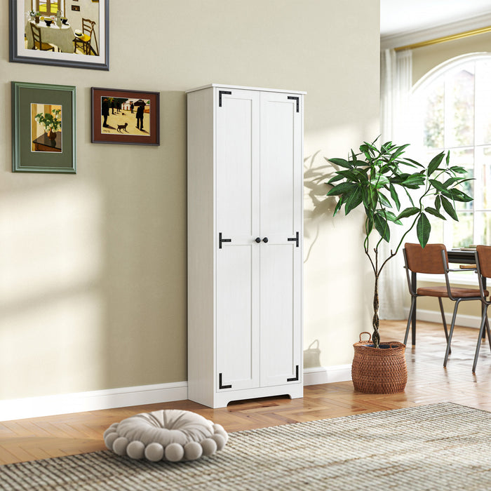 HOMCOM 67\" Farmhouse Pantry Cabinet, Tall Storage Cabinet, Distressed White