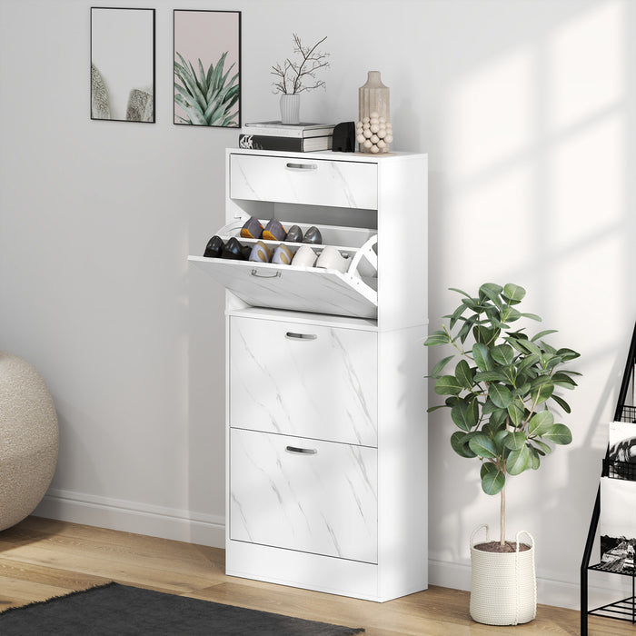 HOMCOM Shoe Cabinet with 3 Flip Drawers, Narrow Shoe Storage Cabinet, White