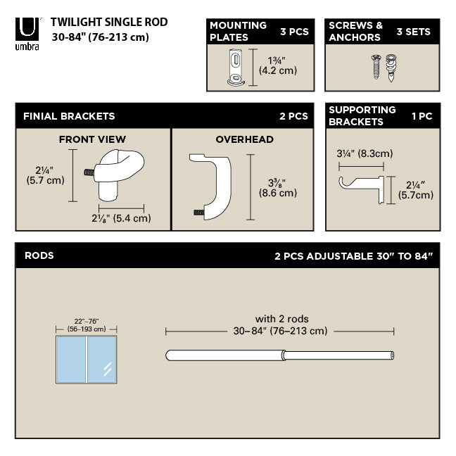 Umbra Twilight Matte Nickel Expandable Blackout 3/4\" Curtain Rod - 30\"-84\" 