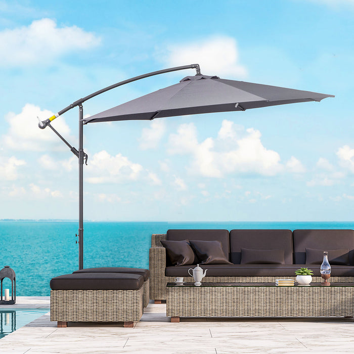 Outsunny 10ft Offset Patio Umbrella With Base, Grey