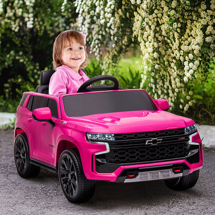 Aosom 12v Licensed Chevrolet Tahoe Powered Ride-On Car, Kids Ride On Car With Remote Control, 3 Speeds, Spring Suspension, Led Light, Horn, Music, Electric Kids Car For 3-6 Years Old Pink