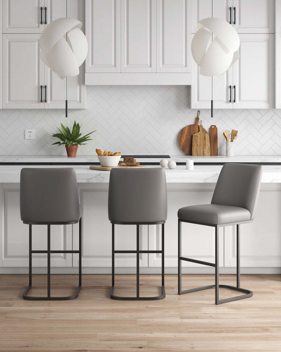 Serena Modern Metal Upholstered Barstool in Taupe - Set of 3 Bar Stool