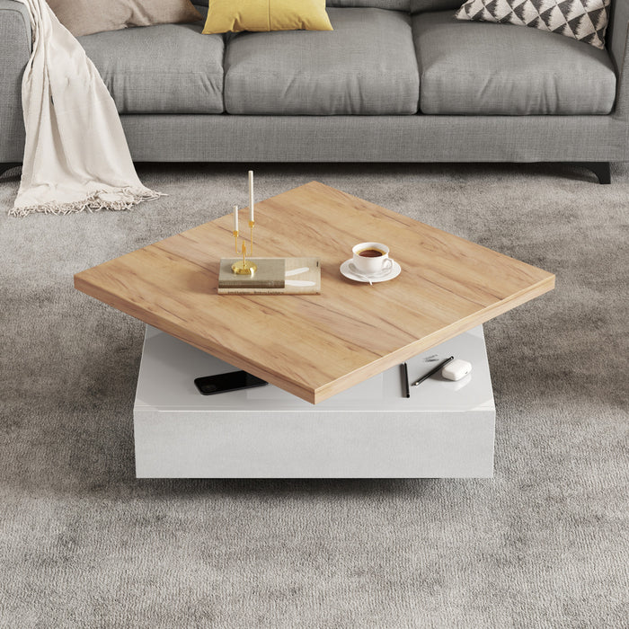 Liam Rotating Coffee Table with 360° Swivel Top,White
