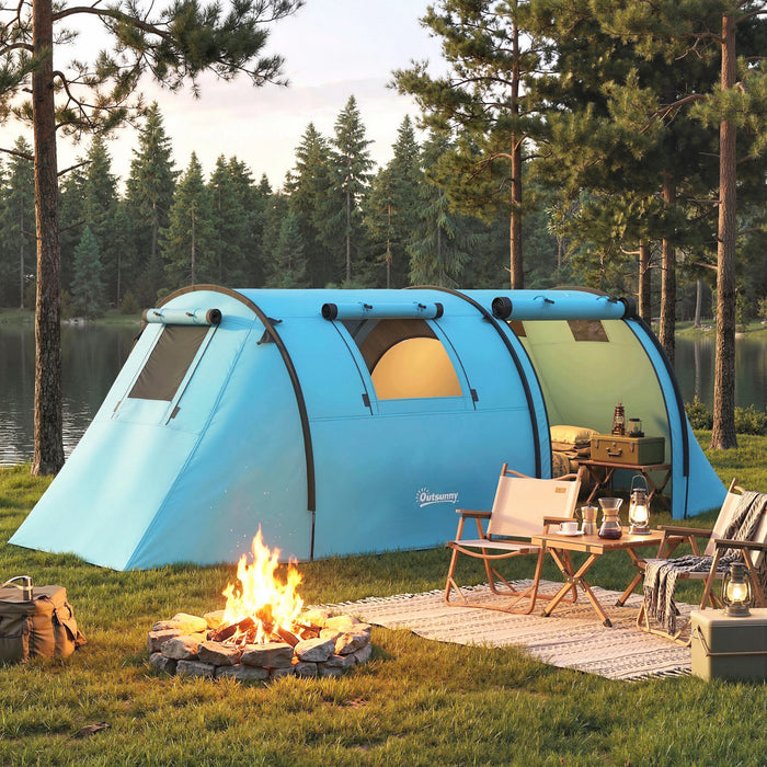 Outsunny 3-4 Person Camping Tent with 2 Rooms, Waterproof Family Tent