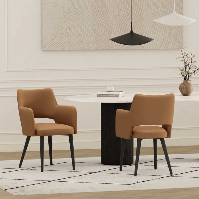 Tremont Modern Vegan Leather Metal Armchair in Saddle - Set of 2