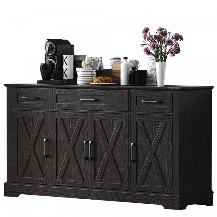 Ryan 55\" Adjustable Storage Buffet Cabinet With Door Shelves And Coffee Bar Station - Black