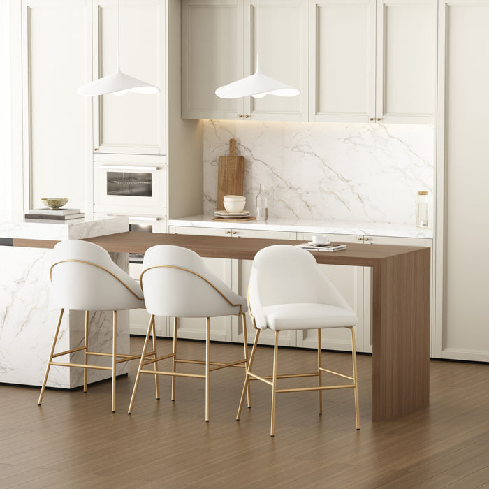 Gracie Modern Metal Upholstered Counter Stool in White and Gold - Set of 3