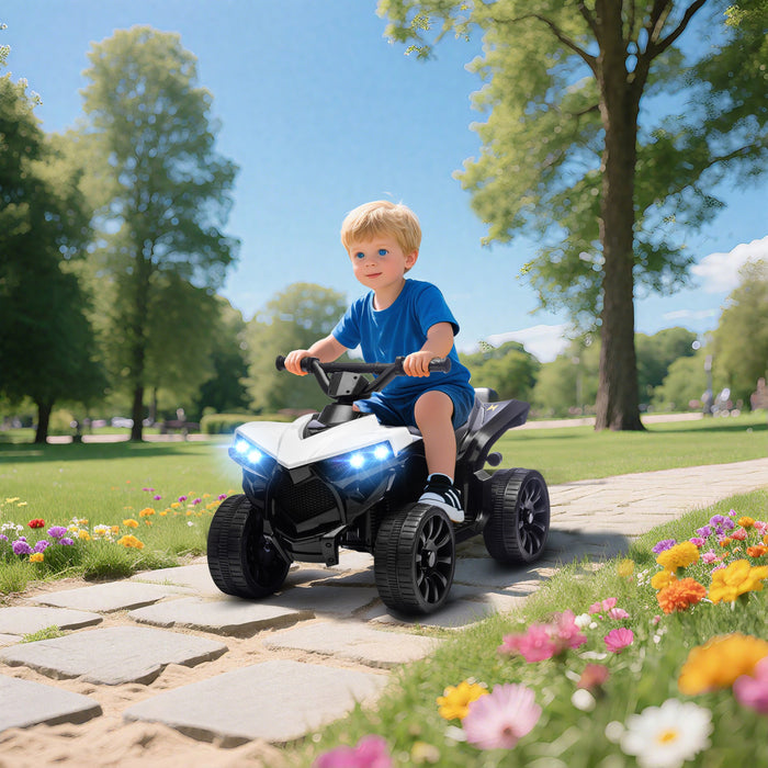 Qaba Kids ATV 4 Wheeler, 6V Battery Powered Electric Ride on Car with Music and LED Headlights for Ages 37-72 Months Boys and Girls, White